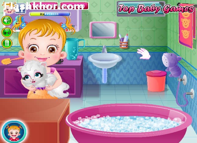 بازی آنلاین بچه داری هیزل کوچولو و گربه ملوس - دخترانه فلش