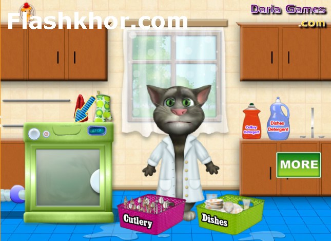 بازی آنلاین شستن ظرف گربه سخنگو فلش